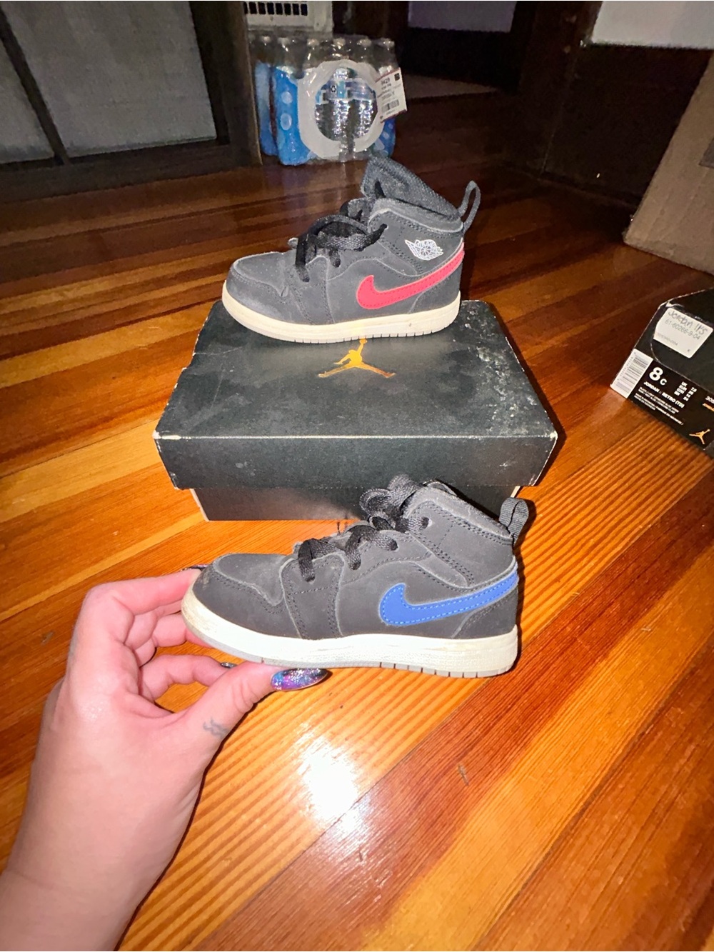 Jordan Kids High-Top Sneakers in Black with Red & Blue logo